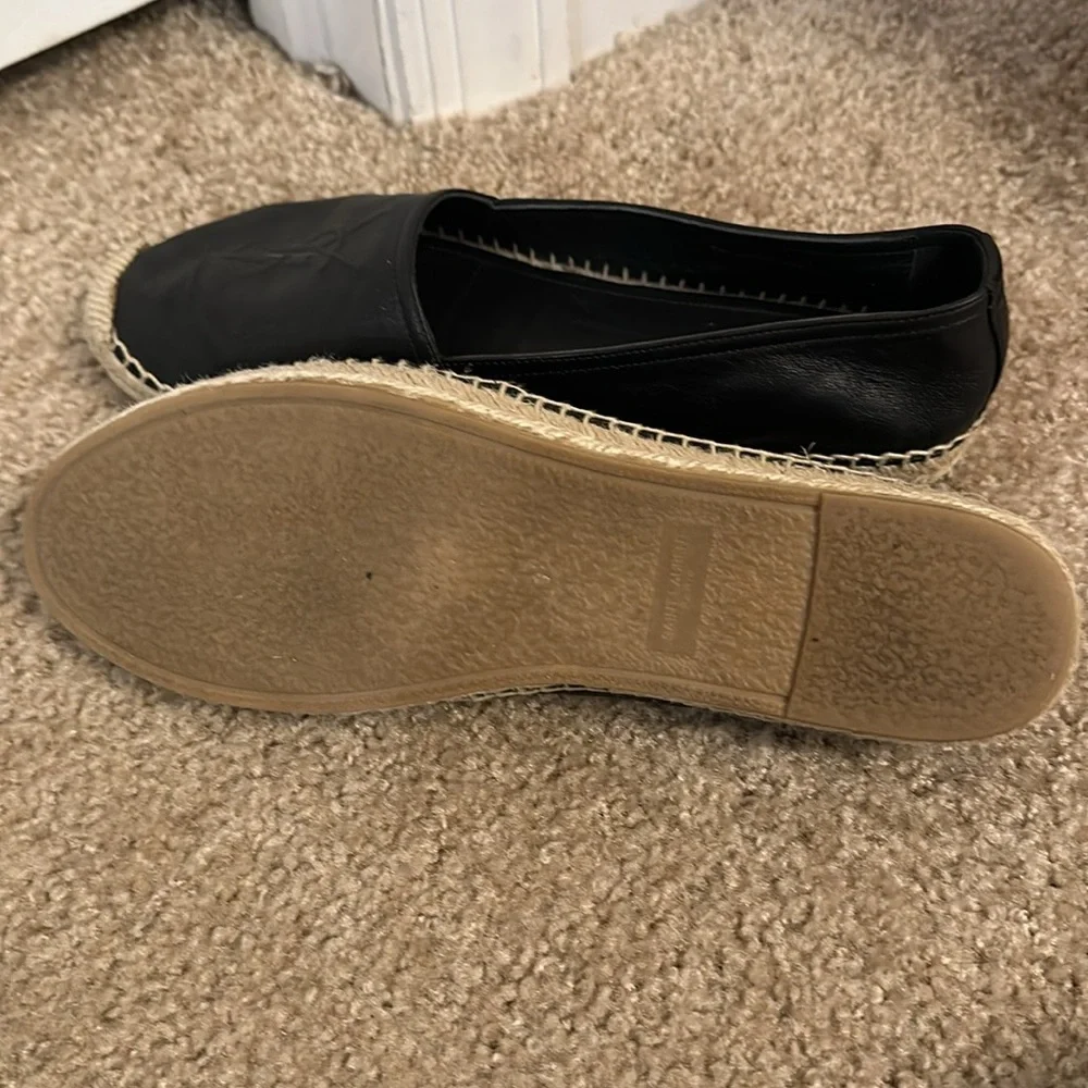 Saint Laurent Logo black leather  espadrilles Sz 39 - Picture 6 of 12